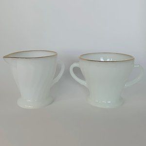 Vintage Swirl Golden Shell Lustre Creamer & Open Sugar by Anchor Hocking